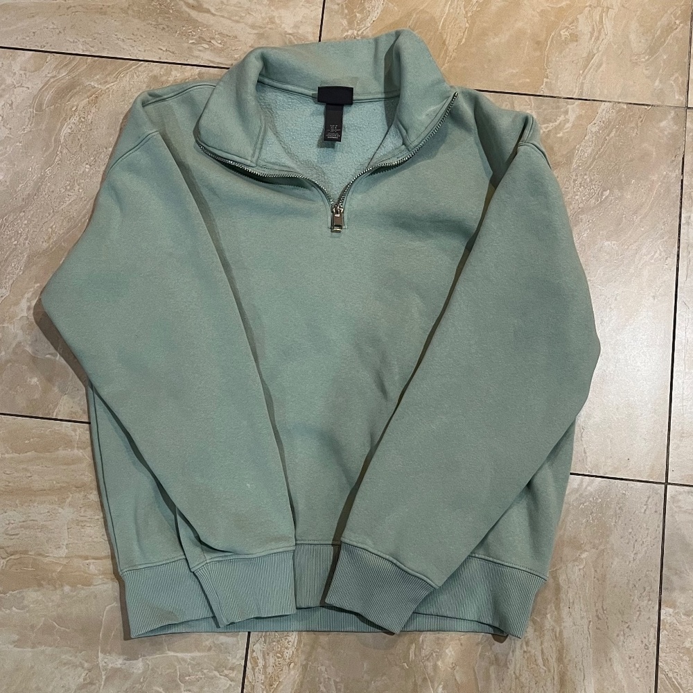 Mint sage green H&M quarter zip pullover sweater jacket medium